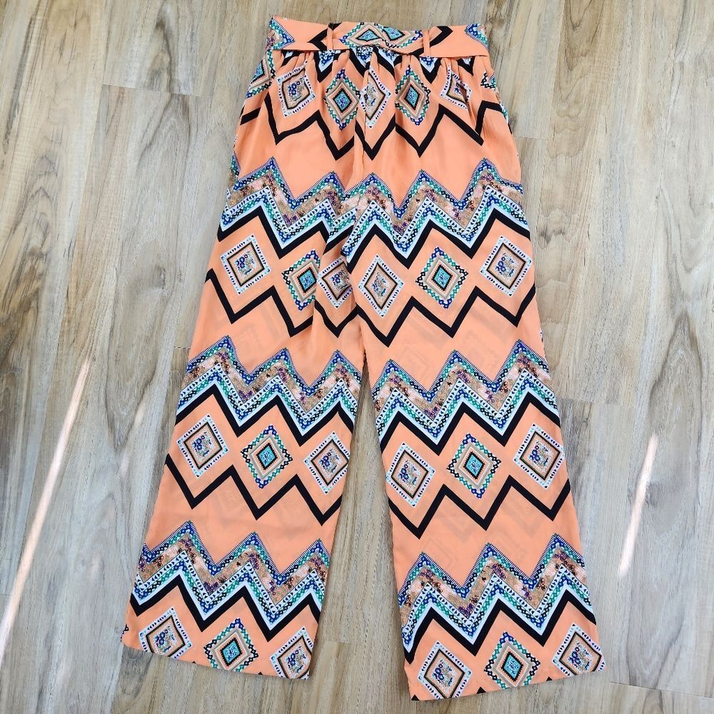 Takara Peach & Multicolored Chevron Print Palazzo… - image 3